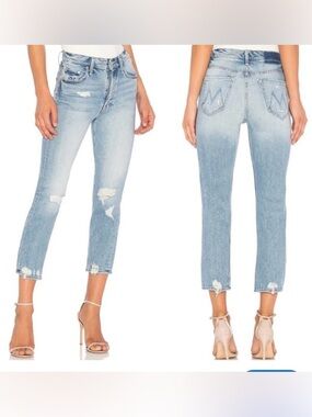 MOTHER Light Wash Distressed Crop Jeans